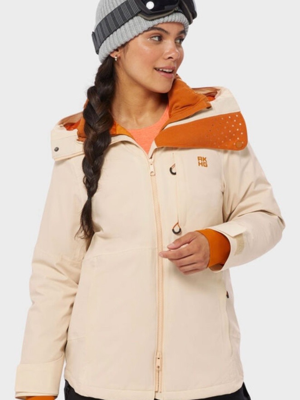 Women's Cream Insulated Ski Jacket with Orange Trim